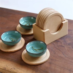 6pcs/set Walnut Wood Coasters Placemats Decorative Round Insulated Japanese Beverage Coasters Home Decor - Image 3