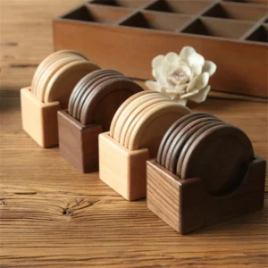 6pcs/set Walnut Wood Coasters Placemats Decorative Round Insulated Japanese Beverage Coasters Home Decor - Image 5