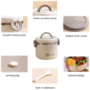 304 Stainless Steel Lunch Box 2 Layer Double Wall Thermal Food Jar, Insulated Bento Box Leakproof Lunch Container with lunch Bag - Image 4