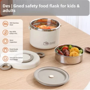 304 Stainless Steel Lunch Box 2 Layer Double Wall Thermal Food Jar, Insulated Bento Box Leakproof Lunch Container with lunch Bag - Image 5