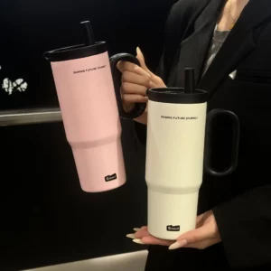 720ML Stainless Steel Thermos Cup with Straw & Handle Ice Coffee Drink Vacuum Insulated Cup Car Travel Outdoor Water Bottle - Image 3