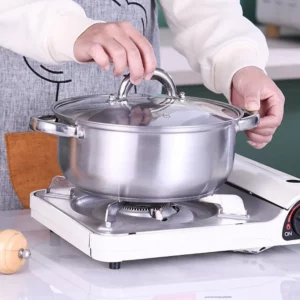 12-piece Non-stick Cookware Set Premium Stainless Steel Pots and Pan Set Household Cooking Pots Frying Pan with Glass Cover - Image 3