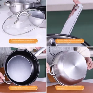 12-piece Non-stick Cookware Set Premium Stainless Steel Pots and Pan Set Household Cooking Pots Frying Pan with Glass Cover - Image 5