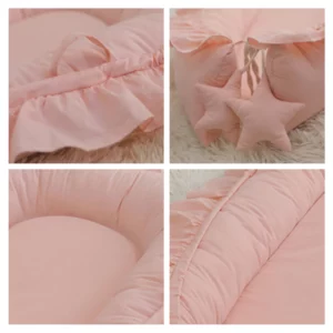 Baby Nest Ruffle Baby Bassinet For Newborns Travel Bed Stars Design Portable Lounger Cotton Toddler Crib Breathable Sleep Nest - Image 5
