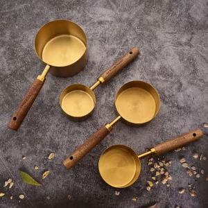 Gold Wooden Handle Stainless Steel Measuring Cups Spoons Baking Tools Coffee Measuring Spoon Set Bartending Scale Accessories - Image 4