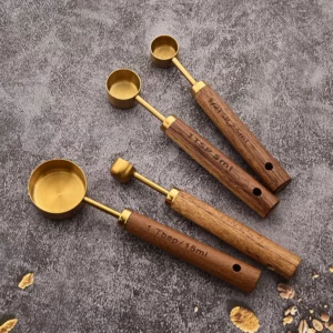 Gold Wooden Handle Stainless Steel Measuring Cups Spoons Baking Tools Coffee Measuring Spoon Set Bartending Scale Accessories - Image 7