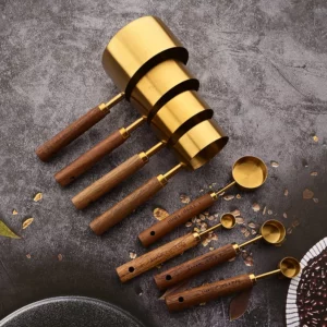 Gold Wooden Handle Stainless Steel Measuring Cups Spoons Baking Tools Coffee Measuring Spoon Set Bartending Scale Accessories - Image 5