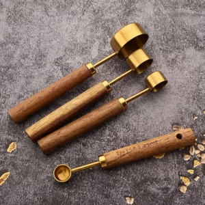 Gold Wooden Handle Stainless Steel Measuring Cups Spoons Baking Tools Coffee Measuring Spoon Set Bartending Scale Accessories - Image 10