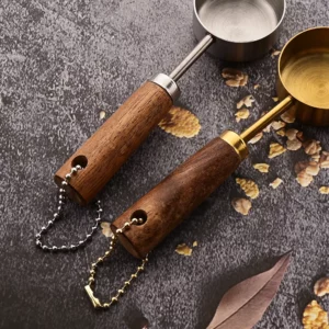Gold Wooden Handle Stainless Steel Measuring Cups Spoons Baking Tools Coffee Measuring Spoon Set Bartending Scale Accessories - Image 9