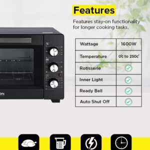 KRYPTON Electric Oven With Rotisserie , Grill Function And Power Indicator Light , Auto Shut Off with Signal Bell & Inside Lamp , Multiple Control Knobs, Heat-resistant Tempered Glass and Stainless Steel Heating Elements 30 L 1600 W KNO5324 Black - Image 2