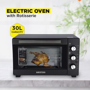 KRYPTON Electric Oven With Rotisserie , Grill Function And Power Indicator Light , Auto Shut Off with Signal Bell & Inside Lamp , Multiple Control Knobs, Heat-resistant Tempered Glass and Stainless Steel Heating Elements 30 L 1600 W KNO5324 Black - Image 6