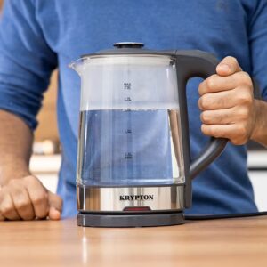 KRYPTON Electric Cordless Glass Kettle with Boil Dry Protection, Detachable Power Base, Auto Shut Off, Fast Boil & Easy to Clean and Ideal for Hot Water, Tea or Coffee 2 L 1500 W KNK6221 Black/Silver - Image 7