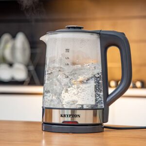 KRYPTON Electric Cordless Glass Kettle with Boil Dry Protection, Detachable Power Base, Auto Shut Off, Fast Boil & Easy to Clean and Ideal for Hot Water, Tea or Coffee 2 L 1500 W KNK6221 Black/Silver - Image 9