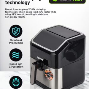 GEEPAS Digital Air Fryer - Equipped With Vortx Air Frying Technology| Oil Free Cooking Digital Display With Touch Screen| 10 Preset Cooking Modes, 1-60 Minutes Timer| Ideal For Making Fries, Steak, Chicken, Cake, Meat, Bread Etc 5 L 1600 W GAF37527 Black - Image 5