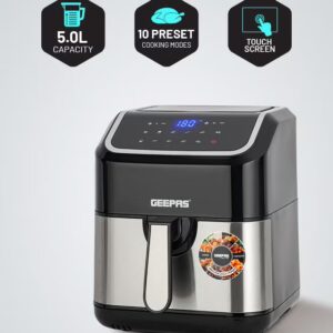 GEEPAS Digital Air Fryer - Equipped With Vortx Air Frying Technology| Oil Free Cooking Digital Display With Touch Screen| 10 Preset Cooking Modes, 1-60 Minutes Timer| Ideal For Making Fries, Steak, Chicken, Cake, Meat, Bread Etc 5 L 1600 W GAF37527 Black - Image 8