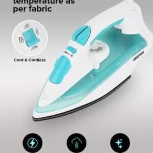 GEEPAS Wet and Dry Steam Iron Box with Ceramic Soleplate and Self Cleaning Function Handy Design with Anti drip Function Powerful Burst Steam 2400 W GSI24015 Green/White - Image 3