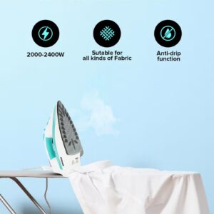 GEEPAS Wet and Dry Steam Iron Box with Ceramic Soleplate and Self Cleaning Function Handy Design with Anti drip Function Powerful Burst Steam 2400 W GSI24015 Green/White - Image 5