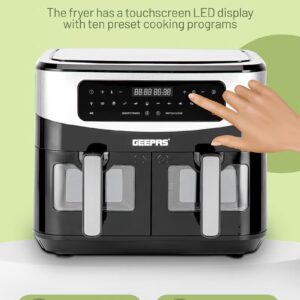 GEEPAS Dual Basket Digital Air Fryer 10 L Equipped With Vortex Air Frying Technology| Oil Free Cooking Led Display With Touch Screen Smart Finish And Match Cook 10 L 2600 W GAF37525 Black - Image 4