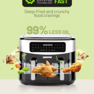 GEEPAS Dual Basket Digital Air Fryer 10 L Equipped With Vortex Air Frying Technology| Oil Free Cooking Led Display With Touch Screen Smart Finish And Match Cook 10 L 2600 W GAF37525 Black - Image 5
