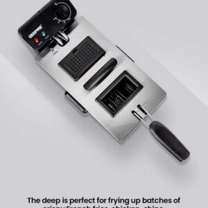 GEEPAS Deep Fryer With Adjustable Thermostat/Frying Basket With Handle/Removable Enamel Inner Pot/Fully Immiscible Heating Element/Brushed Stainless Steel Housing/Ideal For French Fries, Chicken Wings, Onion Rings, Tempura, Donuts, Fish, Chips, Snacks 3 L 2000 W GDF36015N Silver/Black - Image 4