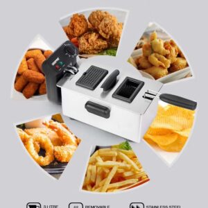 GEEPAS Deep Fryer With Adjustable Thermostat/Frying Basket With Handle/Removable Enamel Inner Pot/Fully Immiscible Heating Element/Brushed Stainless Steel Housing/Ideal For French Fries, Chicken Wings, Onion Rings, Tempura, Donuts, Fish, Chips, Snacks 3 L 2000 W GDF36015N Silver/Black - Image 5