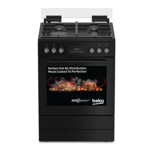 Beko 60x60cm Free standing Combination Cooker(Gas Hob/Oven Electric),Full safety, 4 High Efficiency Gas Burner, Airfry Function,Conventional fan oven,72 liters Oven,Cast iron pan support FBMT61331XCSL Black - Image 1