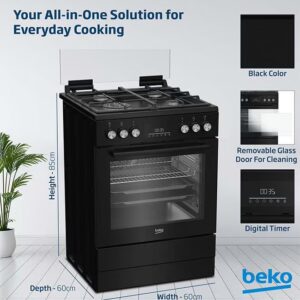 Beko 60x60cm Free standing Combination Cooker(Gas Hob/Oven Electric),Full safety, 4 High Efficiency Gas Burner, Airfry Function,Conventional fan oven,72 liters Oven,Cast iron pan support FBMT61331XCSL Black - Image 6