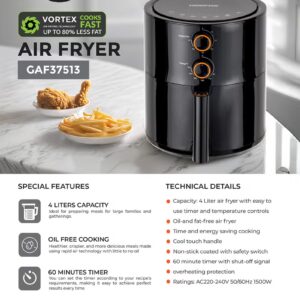 GEEPAS Air Fryer 4 L Pot| Non-Stick Coating with Vortex Frying Technology| Multiple Function, 1-60 Min Timer, Temperature 80-200 Degree Celsius| Ideal for Fries Steak Chicken Cake Meat Bread etc| 2 Years Warranty 4 L 1500 W GAF37513 Black - Image 2
