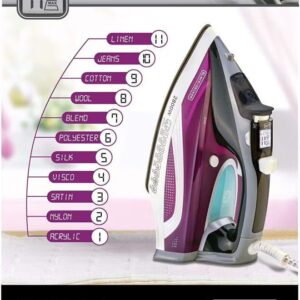 BLACK+DECKER Digital Steam Iron, LCD Display, Anodized Soleplate, Fabric Selection Guide, Dry/Eco/Boost Modes, Variable Steam, Quick Preset Controls, Self-Clean Function, 380 ml 2800 W X2250-B5 Purple/White/Grey - Image 5