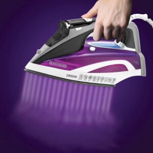 BLACK+DECKER Digital Steam Iron, LCD Display, Anodized Soleplate, Fabric Selection Guide, Dry/Eco/Boost Modes, Variable Steam, Quick Preset Controls, Self-Clean Function, 380 ml 2800 W X2250-B5 Purple/White/Grey - Image 8