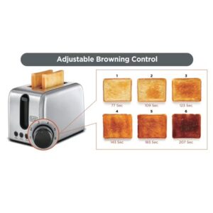 BLACK+DECKER Toaster, 2-Slice, Stainless Steel, Dual-Side Heating, 6 Browning Levels, Defrost, Reheat, Cancel Functions, Wide 36mm Slots, Removable Crumb Tray, Sleek Design, 1050 W ET244-B5 Silver - Image 3