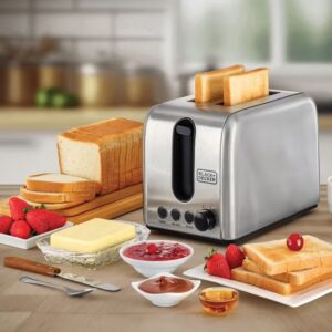 BLACK+DECKER Toaster, 2-Slice, Stainless Steel, Dual-Side Heating, 6 Browning Levels, Defrost, Reheat, Cancel Functions, Wide 36mm Slots, Removable Crumb Tray, Sleek Design, 1050 W ET244-B5 Silver - Image 6