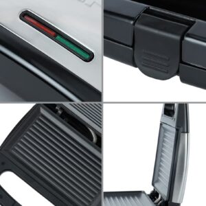 GEEPAS Portable Powerful 2 Slice Grill Maker with Non-Stick Coated Plates With Safety Locks, Stainless Steel, Cool Touch Handle & Skid- Resistant Feet, Power On & Ready Light Indicators 750 W GGM6001 Black/Grey - Image 4
