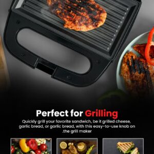 GEEPAS Portable Powerful 2 Slice Grill Maker with Non-Stick Coated Plates With Safety Locks, Stainless Steel, Cool Touch Handle & Skid- Resistant Feet, Power On & Ready Light Indicators 750 W GGM6001 Black/Grey - Image 5