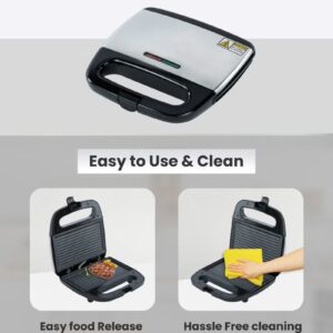 GEEPAS Portable Powerful 2 Slice Grill Maker with Non-Stick Coated Plates With Safety Locks, Stainless Steel, Cool Touch Handle & Skid- Resistant Feet, Power On & Ready Light Indicators 750 W GGM6001 Black/Grey - Image 6