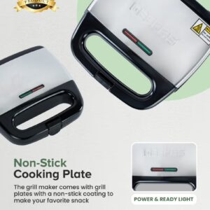 GEEPAS Portable Powerful 2 Slice Grill Maker with Non-Stick Coated Plates With Safety Locks, Stainless Steel, Cool Touch Handle & Skid- Resistant Feet, Power On & Ready Light Indicators 750 W GGM6001 Black/Grey - Image 8