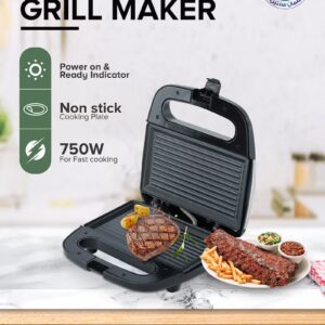 GEEPAS Portable Powerful 2 Slice Grill Maker with Non-Stick Coated Plates With Safety Locks, Stainless Steel, Cool Touch Handle & Skid- Resistant Feet, Power On & Ready Light Indicators 750 W GGM6001 Black/Grey - Image 9
