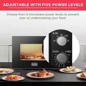 BLACK+DECKER Microwave Oven, 20L, 700W, 5 Power Levels, Defrost Function, 35-Min Timer, 255mm Glass Turntable for Even Cooking, Easy-Clean Cavity, Stylish Chrome Knobs 20 L 700 W MZ2005P-B5 Black - Image 4