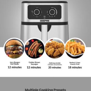 GEEPAS Air Fryer Equipped With Vortex Air Frying Technology| 7 L Capacity With A Rack| Oil Free Cooking | Adjustable Timer And Temperature, 1-30 Minutes Timer| Ideal For Making Fries, Steak, Chicken, Cake, Meat, Bread | 2 Years Warranty 7 L 1800 W GAF37506 Silver - Image 4