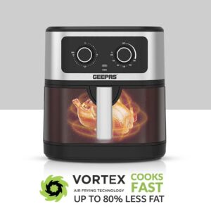 GEEPAS Air Fryer Equipped With Vortex Air Frying Technology| 7 L Capacity With A Rack| Oil Free Cooking | Adjustable Timer And Temperature, 1-30 Minutes Timer| Ideal For Making Fries, Steak, Chicken, Cake, Meat, Bread | 2 Years Warranty 7 L 1800 W GAF37506 Silver - Image 5