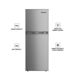 NIKAI 190L Gross / 138L Net, Double Door Refrigerator With Vegetable Crisper And Adjustable Glass Shelves, Convenient Defrosting And Temperature Control, Ideal For Kitchen, Bedroom, Office And Hotels NRF190DN4S Grey 270 kW NRF190DN4S Grey - Image 1