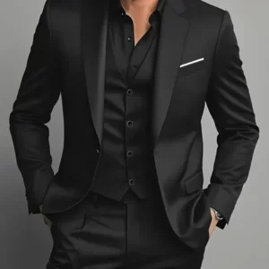 Elegant Men's Suit Sets- Slim Fit Tuxedo Set for Weddings & Formal Occasions, Black Suit - Image 3