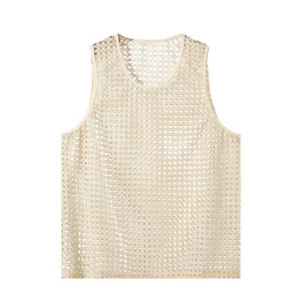 Men's Summer Tank Tops Hollow Out Casual Solid Cool Stylish Crew Neck Sleeveless T-Shirt Holiday Beach Cover Up - Image 4