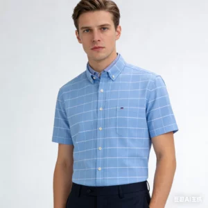 100% Cotton Breathable Men Oxford Short Sleeve Summer Plaid Striped Male Shirt Business Regular Fit Oversized Clothes - Image 6