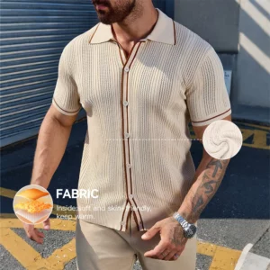 Men's Short Sleeve Summer Fashion Retro Knit Lapel Top Solid Color Soft Breathable Light Polo Knitwear Men US Size - Image 2