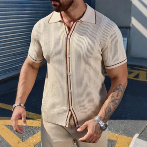 Men's Short Sleeve Summer Fashion Retro Knit Lapel Top Solid Color Soft Breathable Light Polo Knitwear Men US Size - Image 5