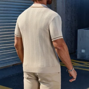 Men's Short Sleeve Summer Fashion Retro Knit Lapel Top Solid Color Soft Breathable Light Polo Knitwear Men US Size - Image 4
