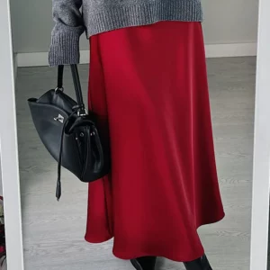 Long Satin Skirts Women Dark Green Luxury Spring Summer Maxi Straight Black Skirt Long Shining Satin Skirt Maxi Brown Ladies - Image 2