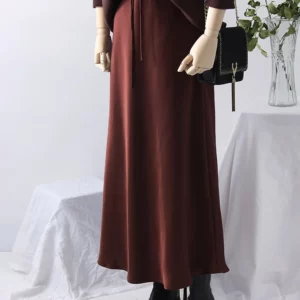 Long Satin Skirts Women Dark Green Luxury Spring Summer Maxi Straight Black Skirt Long Shining Satin Skirt Maxi Brown Ladies - Image 4