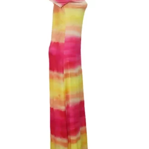 Dress Women's One-Shoulder Off-The-Shoulder Tie-Dye Pink Yellow Short Sleeve Bodycon Maxi Dress Summer Party Style - Image 5